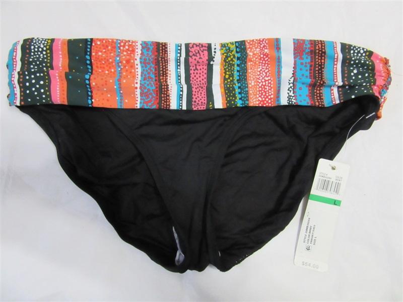 NWT Anne Cole L Sand Stripe Black Foldover Cheeky Bikini Swim Bottom #98419