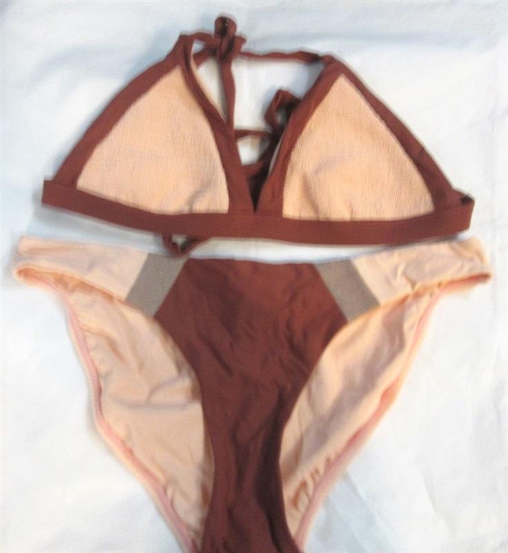 NWOT Pilyq M Papaya Tri Mix Up Smocked Full Glittery Bikini Swim Set 98482