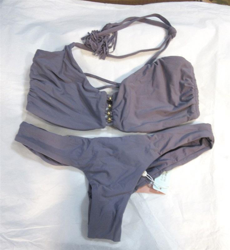 NWT PIlyq S Amethyst Zen Braided Purple Strappy Halter Bikini Swim Set #98487