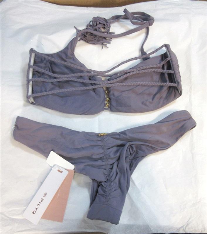 NWT PIlyq S Amethyst Zen Braided Purple Strappy Halter Bikini Swim Set #98487