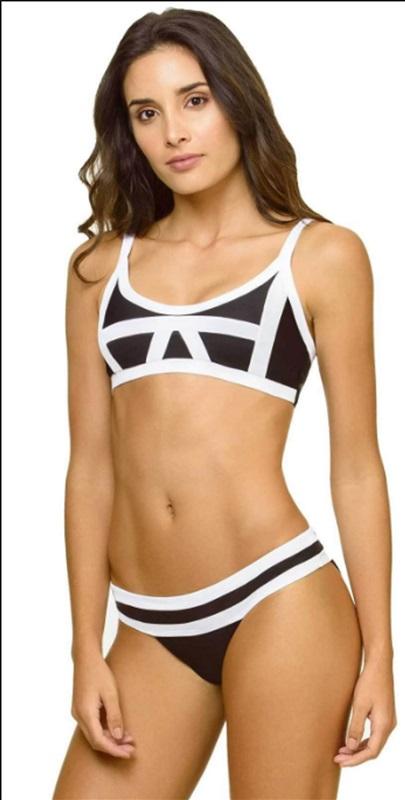 NWOT Pilyq S Midnight Gold Black White Color Blocked Bikini Swimsuit 98488