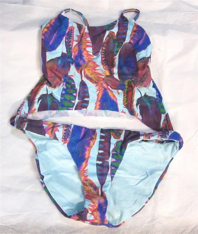 NWT Pilyq S Rainbow Feathers Reversible Tankini & Cheeky Bikini Swim Set #98492