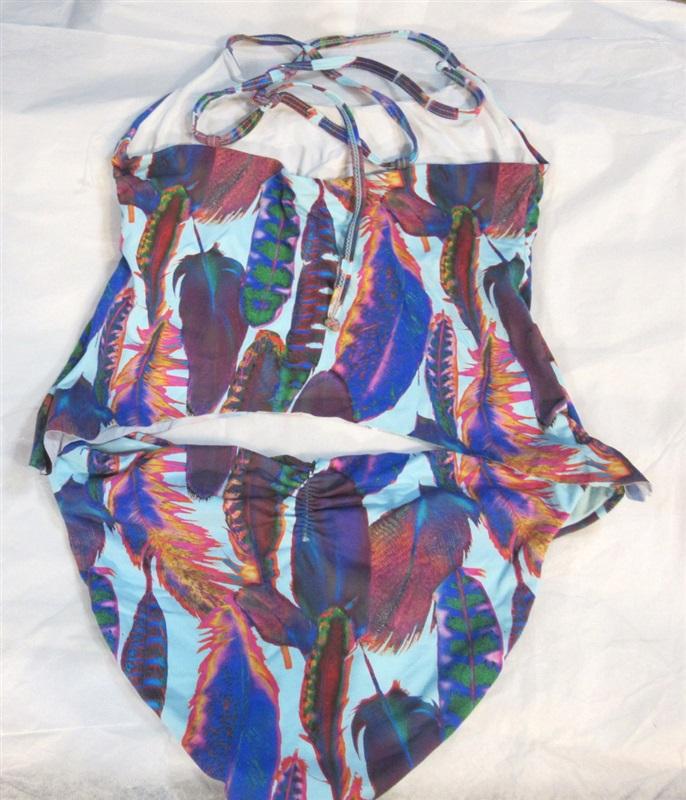 NWT Pilyq S Rainbow Feathers Reversible Tankini & Cheeky Bikini Swim Set #98492