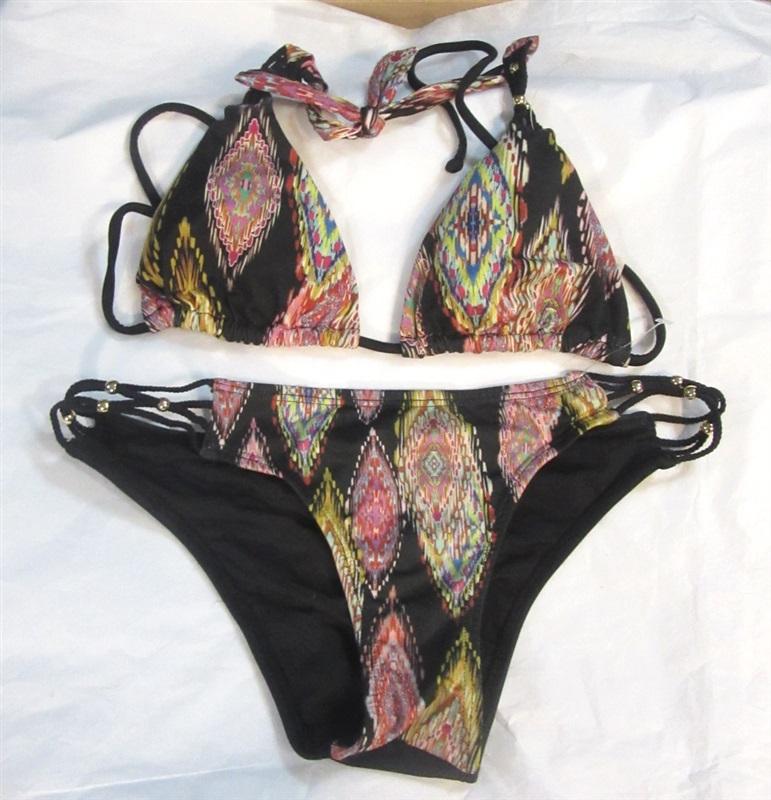 NWOT Pilyq Ikat Diamond Gold Braided String Bikini S Top & Bottoms 98498