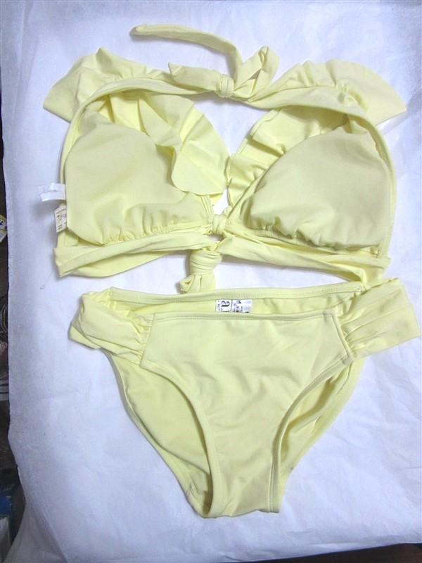 NWOT A.N.A. SM Lemon Yellow Halter Bikini Top & Bottom Swimsuit 98502