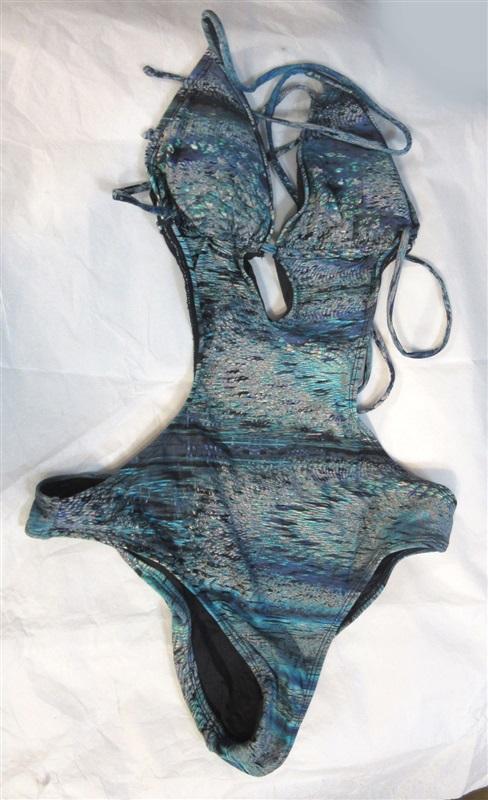 NWOT PilyQ S IKat Monokini Claire 1PC Swimsuit Blue 98511