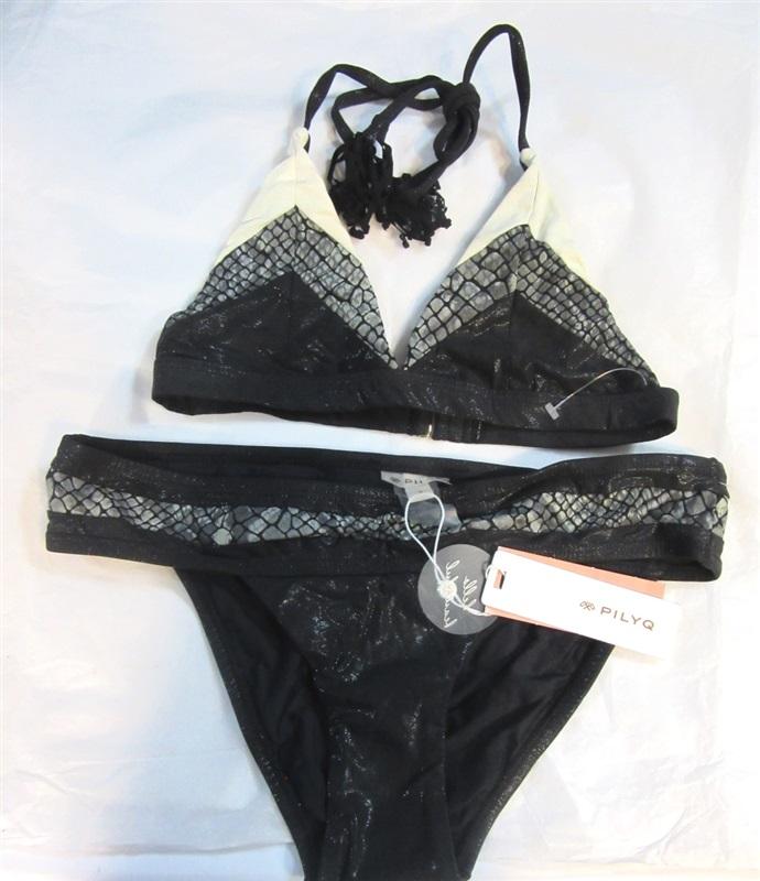 NWT Pilyq S Boa Color Block Triangle Top Bikini Swim Bottoms #98520