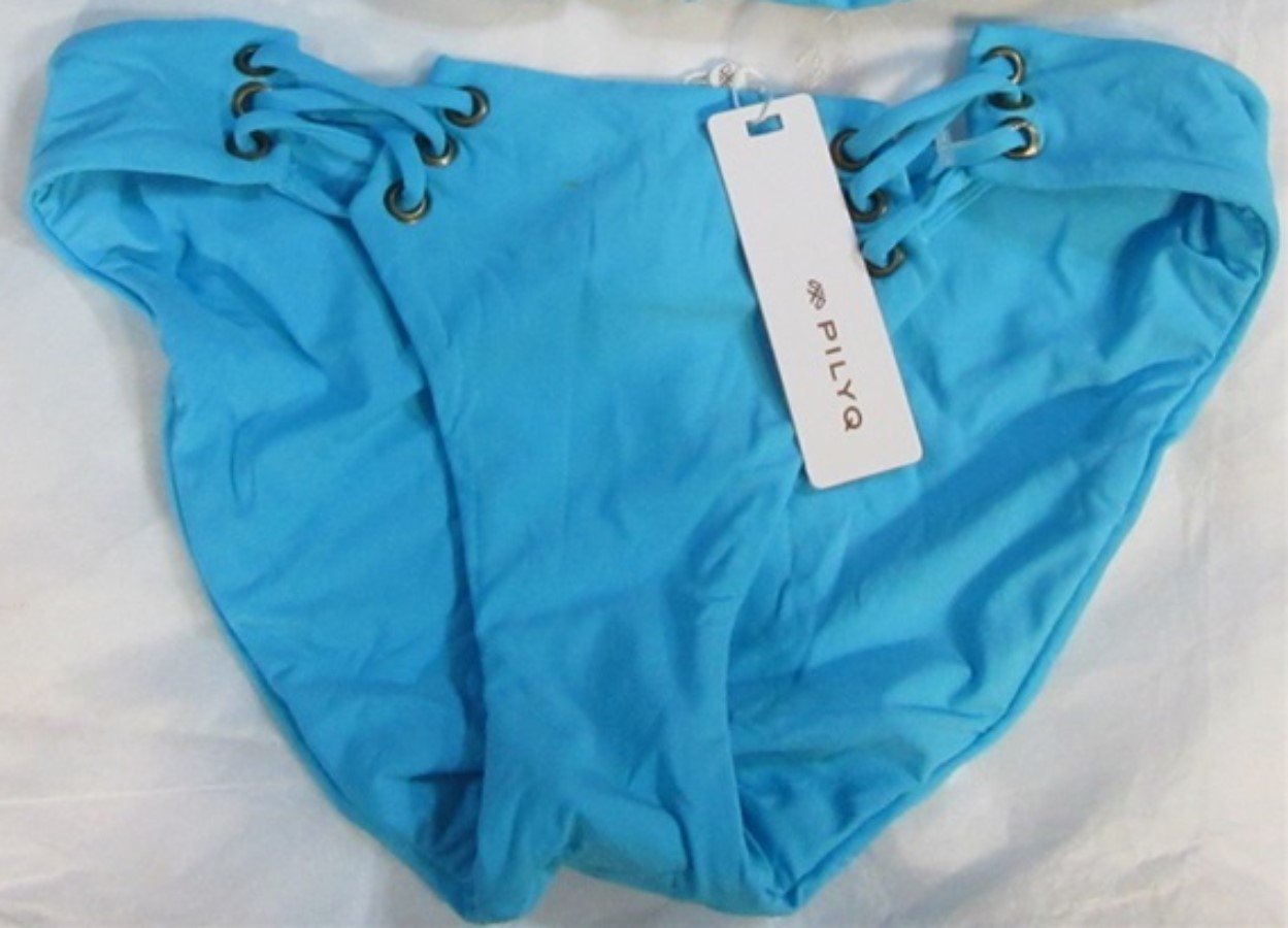 NWT Pilyq S Marine Blue Lace Up Full Band Bikini Swim Bottom 98612