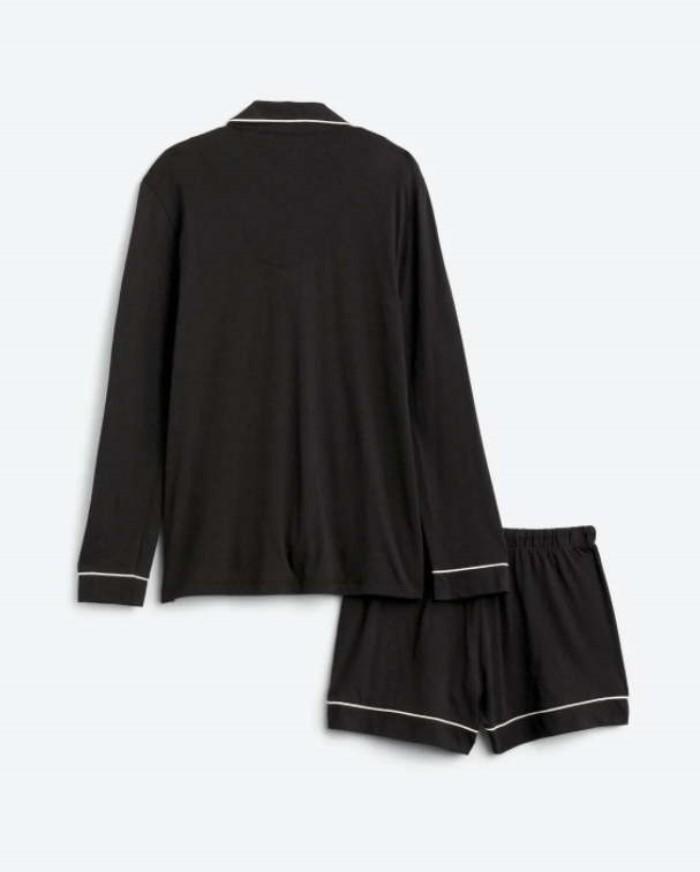 NWT Cosabella 2X Bella Long Sleeve Top & Boxer Shorts Pajama Set Black 98628