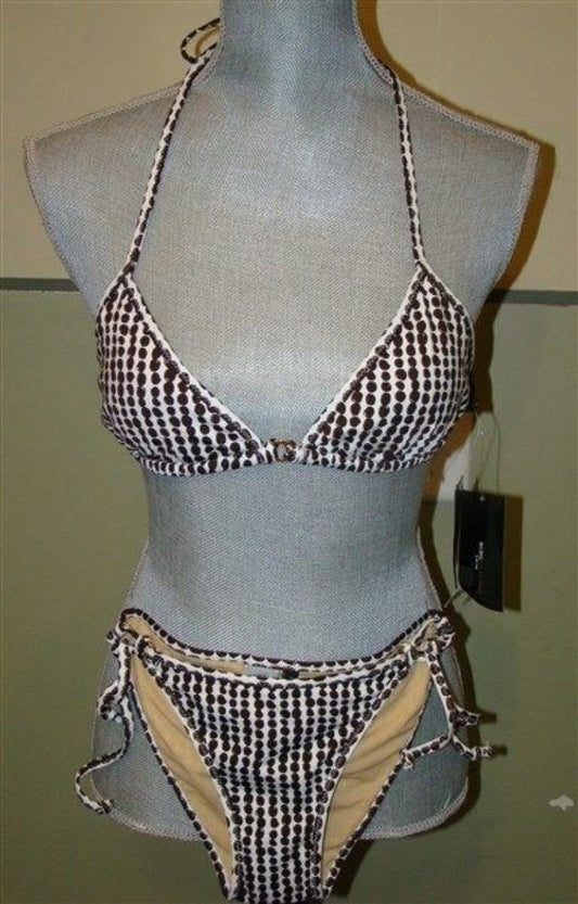 NWT BCBG Max Azria Polka Dot Tie Bikini Halter Top & Bottom BROWN M #98681