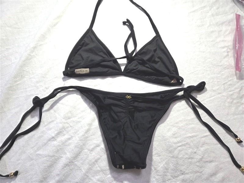 NWOT Pilyq S Black Cut Out Triangle Top Bikini & Swim Bottoms #98710