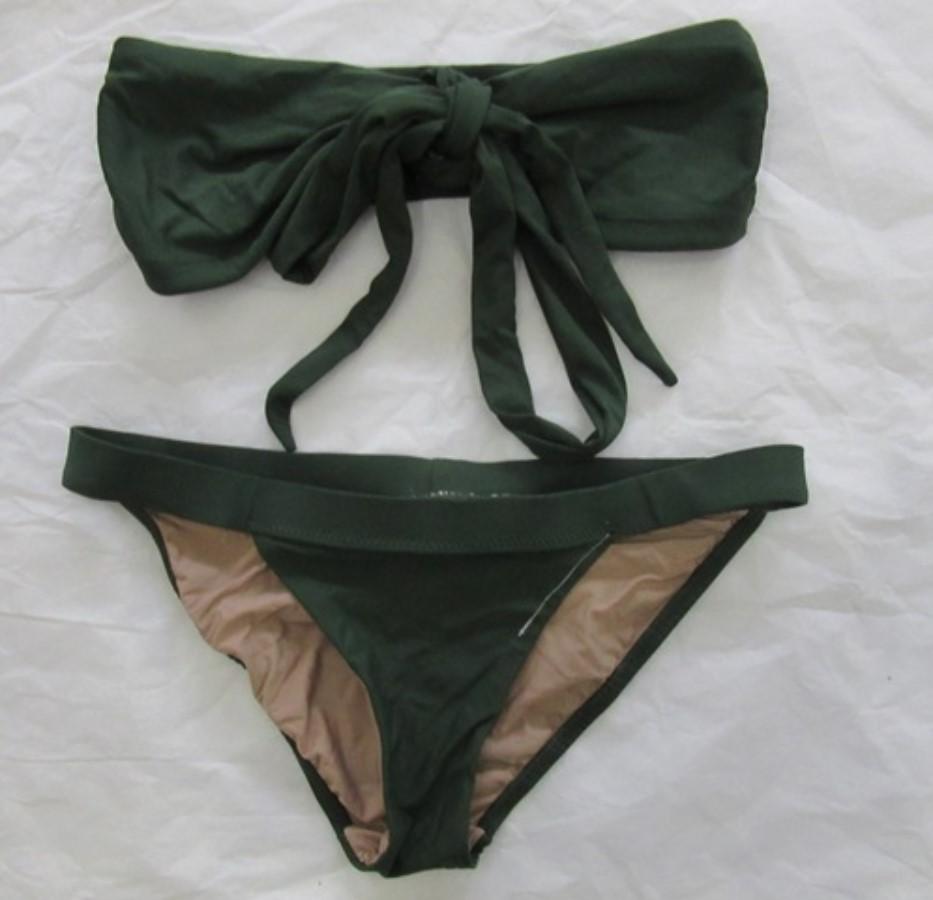 Sample Pilyq S Forest Green Bandeau Top Bikini & Cheeky Swim Bottoms #98741