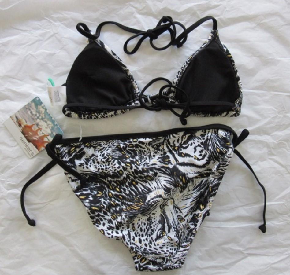 NWT Seekers Australia 6 White Tiger Triangle Side Tie Bikini 98742