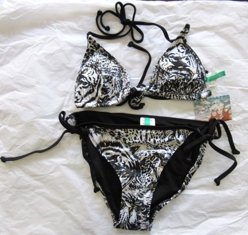 NWT Seekers Australia 6 White Tiger Triangle Side Tie Bikini 98742
