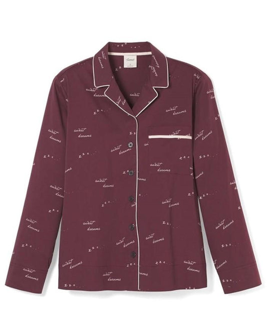 NWT Soma XXL Cool Cotton Woven Long Sleeve Pajama Top Sweet Dreams Merlot #98745
