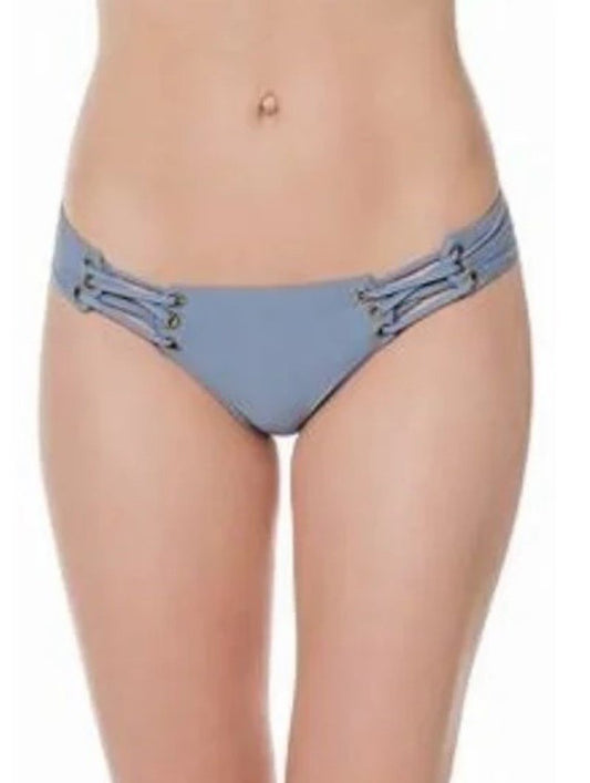 NWT Pilyq PQ Sky Blue M Solid Lace Up Strappy Bikini Swim Bottom #98747