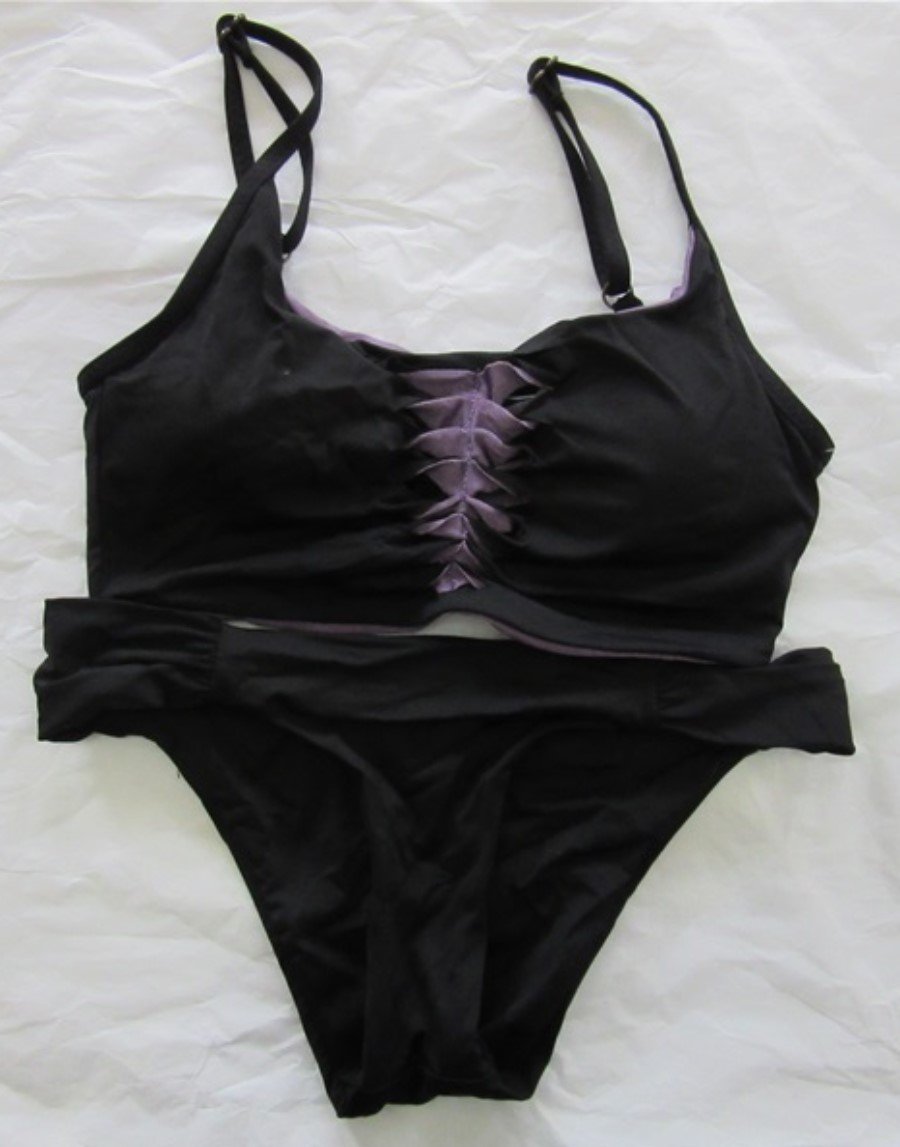 Sample Becca Virtue S Purple Black Cut Out Top Bikini & Swim Bottoms #98748