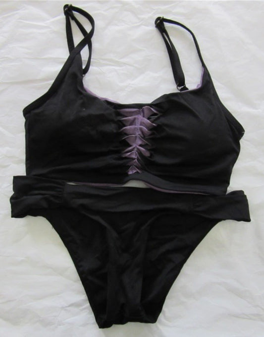 Sample Becca Virtue S Purple Black Cut Out Top Bikini & Swim Bottoms #98748