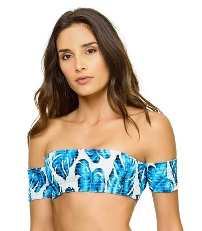NWT Pilyq Wailea Floral L Smocked Off-Shoulder Bikini Swim Top #98774