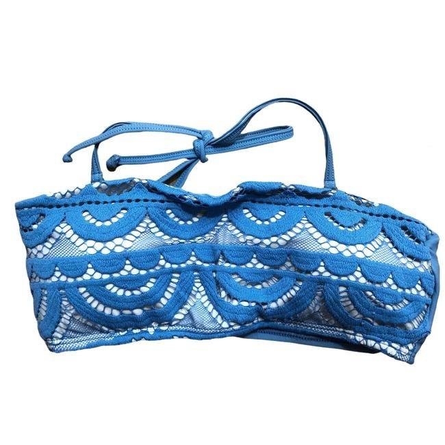 NWT Pilyq Sky Blue Lace Bandeau M Halter Bikini Swim Top #98784