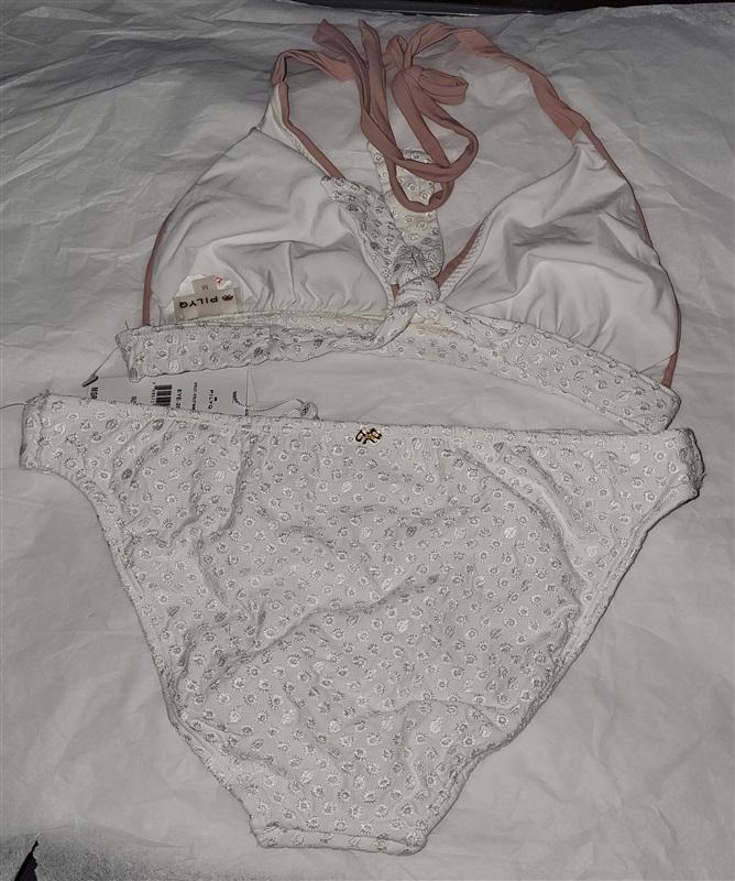 NWT PIlyq Eyelet L Colorblock Triangle Halter Bikini Swim Top #97935