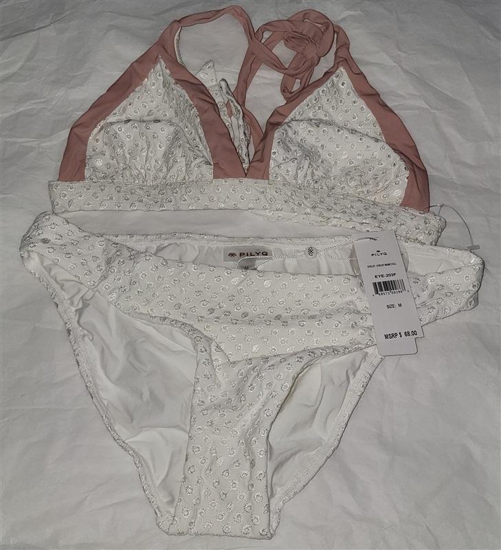 NWT PIlyq Eyelet L Colorblock Triangle Halter Bikini Swim Top #97935