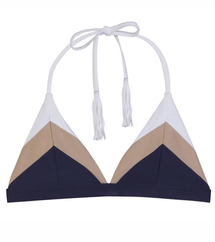 NWOT PIlyq Navy Color Block S Triangle Halter Bikini Swim Top #98880