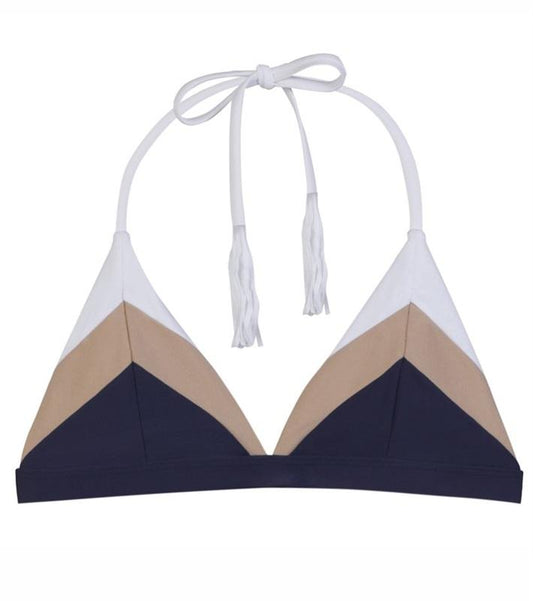 NWOT PIlyq Navy Color Block S Triangle Halter Bikini Swim Top #98880