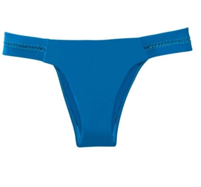 NWT Pilyq Tropics Stitched Side Tab Blue L Cheeky Bikini Bottoms #98884