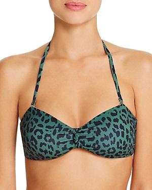 NWT Aqua Lounge Green Animal Print M Knotted Bandeau Bikini Swim Top #98892
