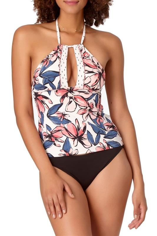 NWT Anne Cole Boni Floral M Halter High-Neck Tankini Swim Top #98953
