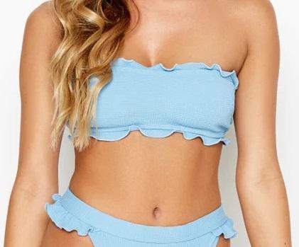 NWOT Ris-k Prowl M Blue Smocked Flounced Bandeau Bikini Swim Top #98961