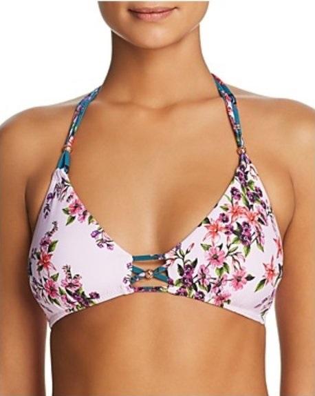 NWT Nanette Lepore Pink Floral SZ 4 Halter Bikini Swim Top #98965
