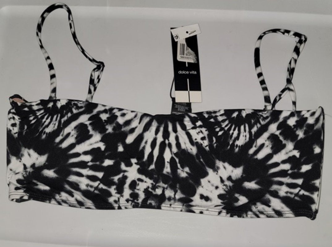 NWT Dolce Vita Tie Die L Black White Bikini Swim Top #99087