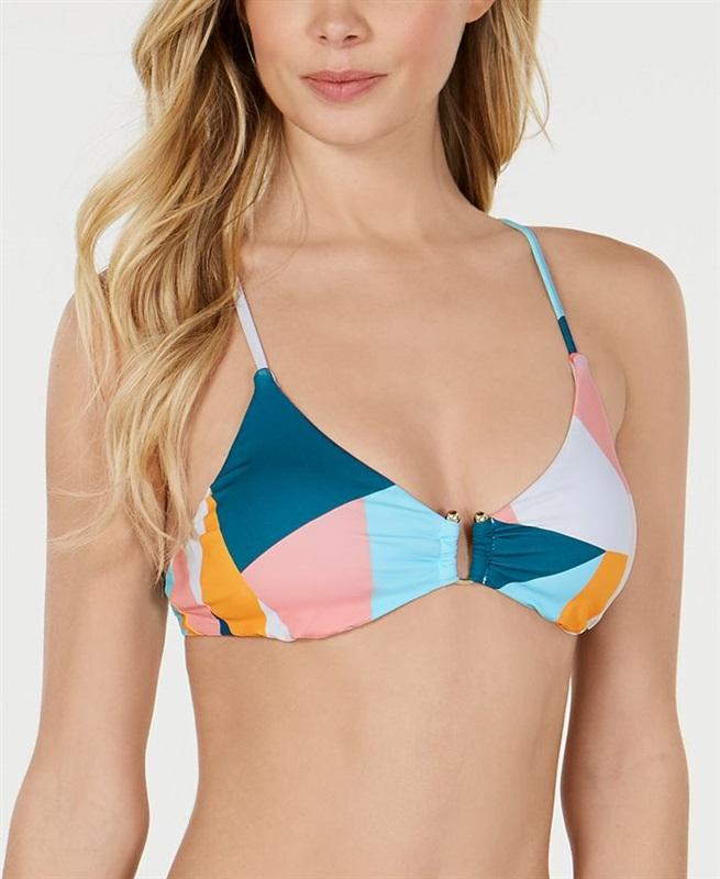 NWT Bar iii XL POP ART Printed U-Ring Bralette Bikini Swim Top 99089