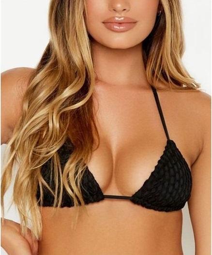 NWOT Ris-k Black Netted M Halter Lattice Triangle Bikini Swim Top #99097