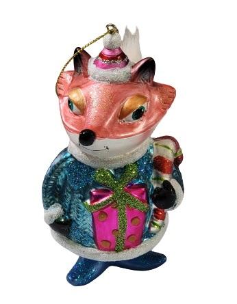 NEW Sterling Blown Glass Forest Friends Fox in Christmas Sweater Ornament