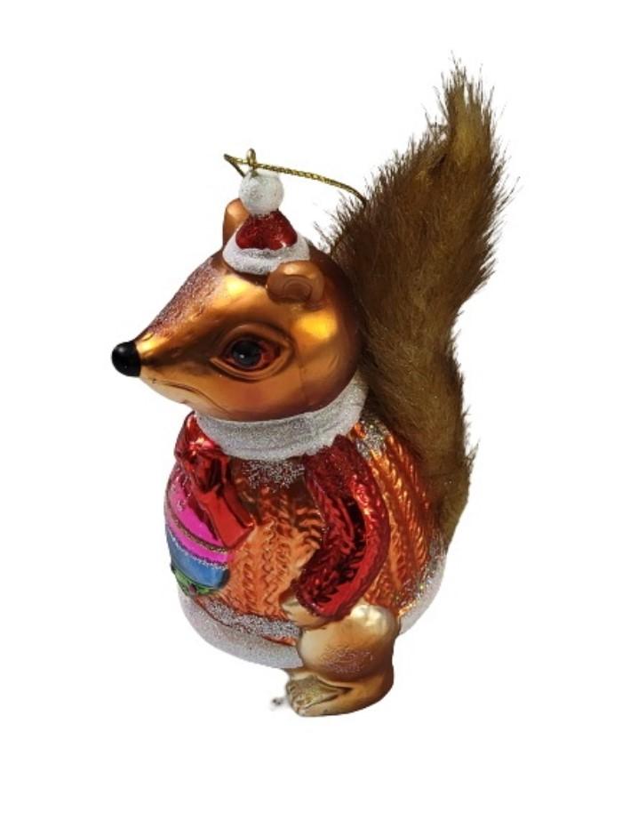 NEW Sterling Blown Glass Forest Friends Squirrel in Christmas Sweater Ornament