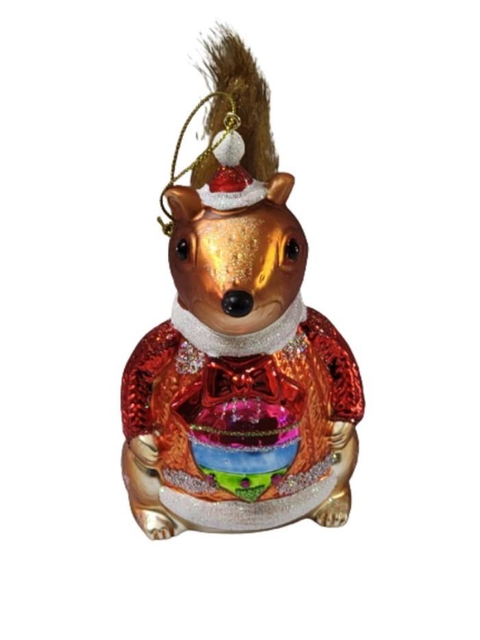 NEW Sterling Blown Glass Forest Friends Squirrel in Christmas Sweater Ornament