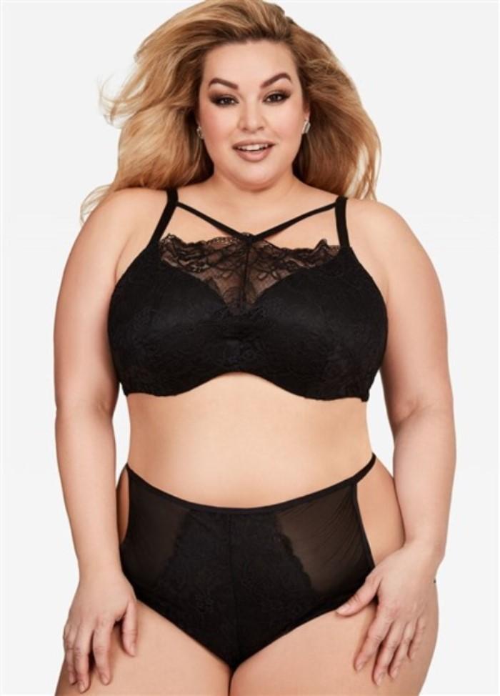 NEW Ashley Stewart 1X Strappy Lace Mesh Back Underwire Bralette AS5806 Blk 99117