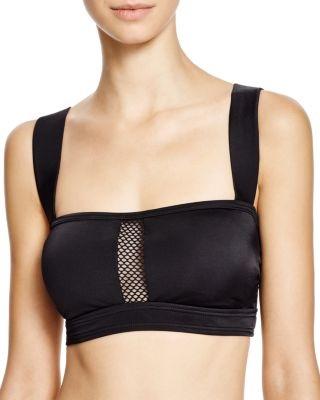 NWT DKNY Mesh Effect S Solid Black Wide Strap Bikini Swim Top #99140