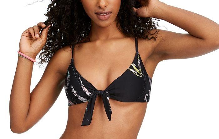 NWT O'Neill Monsoon M Black Front Tie Bikini Swim Top #99185