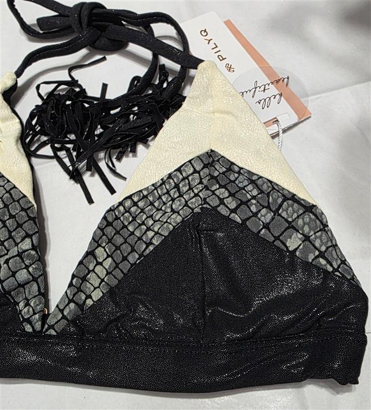 NWT PIlyq Boa S Snake Color Block Halter Triangle Bikini Swim Top #99197