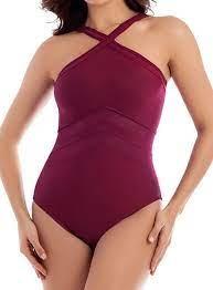 NWOT MiracleSuit 12 High Neck Point Of View Soft Cup 1PC Swimsuit Wine 99205