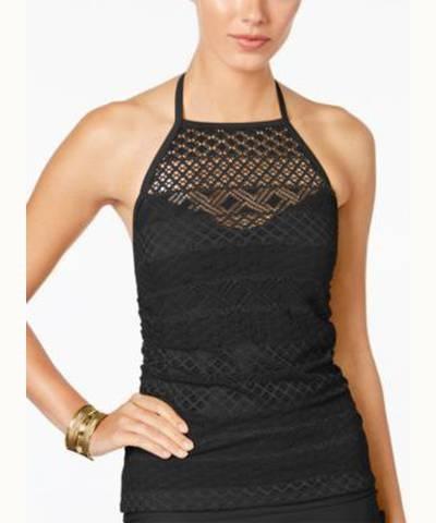 NWT Island Escape Black SZ 14 Rincon Tankini Lace Crochet Halter Top 99215