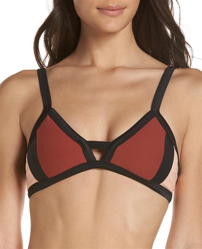 NWOT Pilyq Papaya Color Block M Glittery Keyhole Triangle Bikini Swim Top #99226