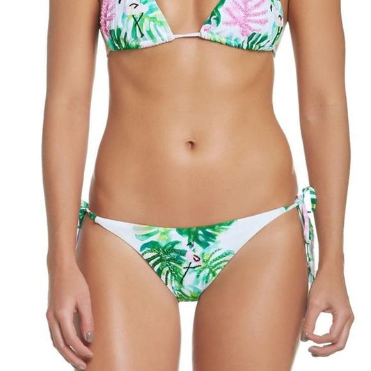 NWT Pilyq Tropical Flamingo M Beaded Side Tie Cheeky Bikini Swim Bottom #99243