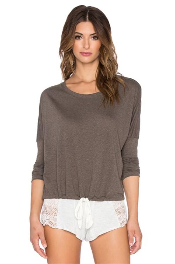 NWT Eberjey M Slouchy T-Shirt with Bow Charcoal Gray T1110L 99255