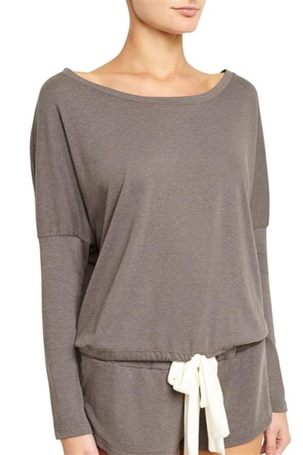 NWT Eberjey M Slouchy T-Shirt with Bow Charcoal Gray T1110L 99255
