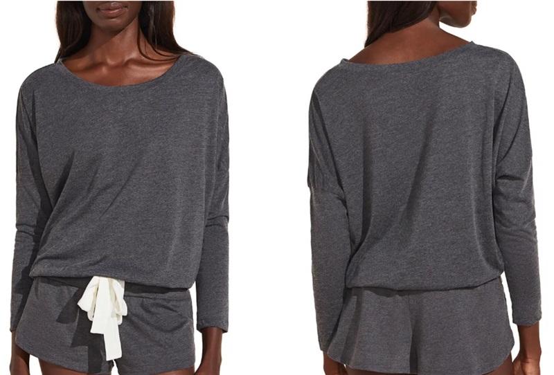 NWT Eberjey M Slouchy T-Shirt with Bow Charcoal Gray T1110L 99255